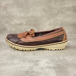 LL Bean Shoes Womens Size 10 Brown Tan Leather Slip On Duck Loafers Tek2.5 Sole
